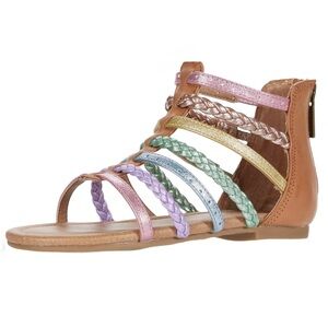 Nina Girls Gladiator Sandals | Size 12M | Pastel Rainbow Straps